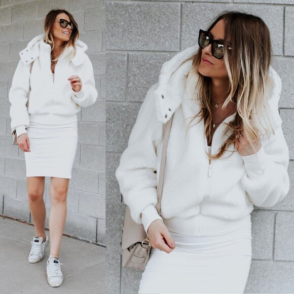 Alo Yoga Foxy Sherpa Ivory Hooded Fleece Jacket Size XS - Picture 11 of 13